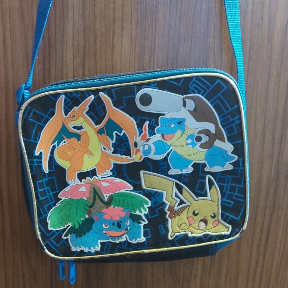 Pokemon Blue Teal Black Lunch Bag with Pikachu Charizard Blastoise Venusaur